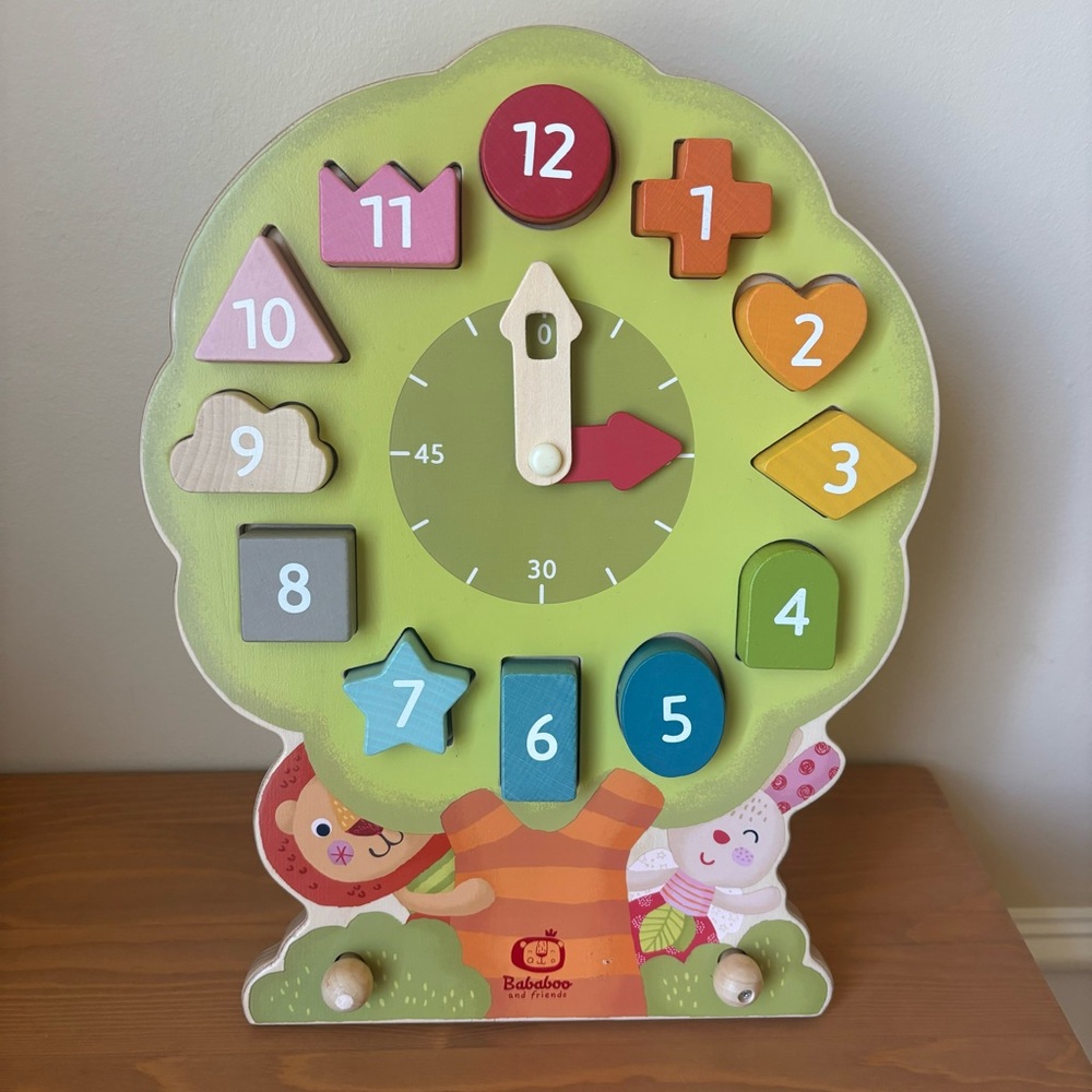 Colorful Wooden Clock Toy Bababoo Sorting Clock learning to tell time toddler